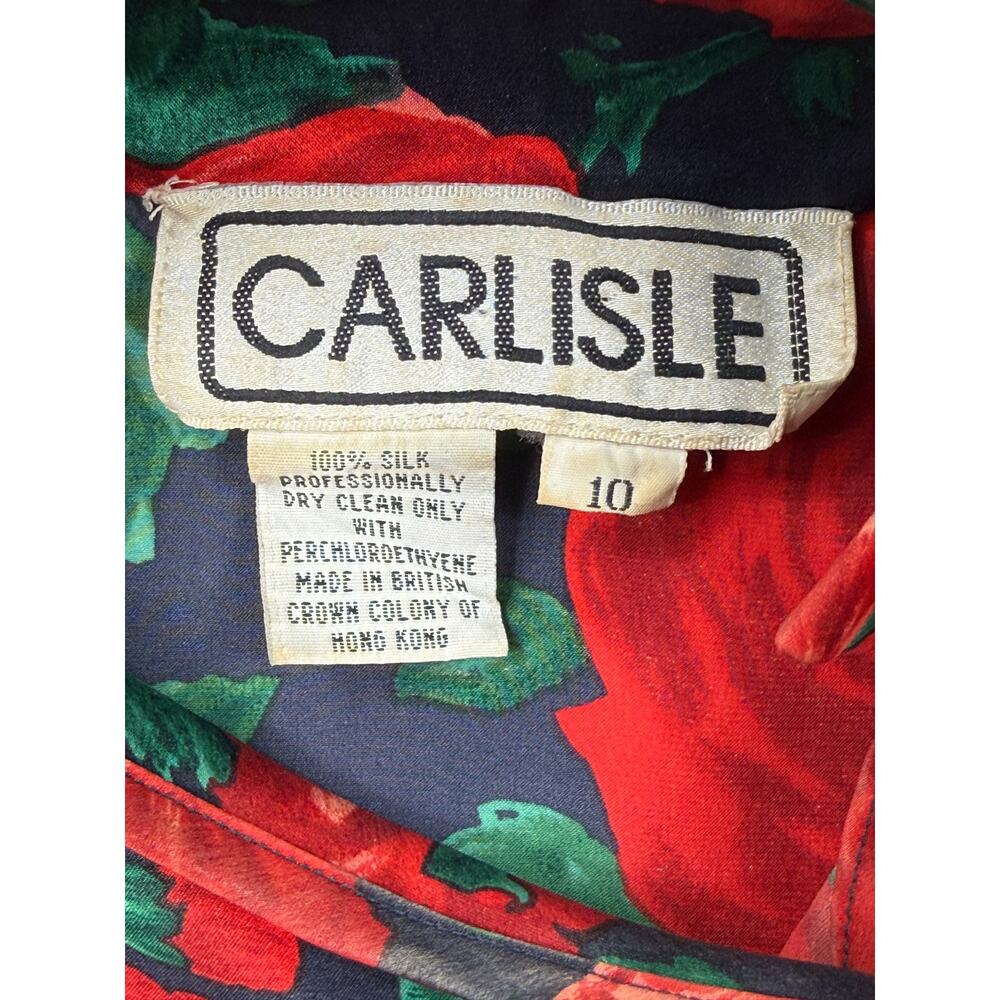 Vintage Carlisle 100% silk Floral print Sz 10 Blouse Red Roses long sleeve - Picture 2 of 11